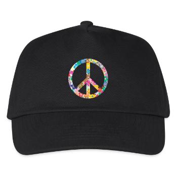 Peace Flower Idee Geschenk - Kinder Basecap - Schwarz - Vorne