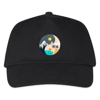 Ying & Yang - Sonnenuntergang & Berglandschaft - Kinder Basecap - Schwarz - Vorne