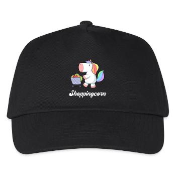 Einhorn Unicorn Einkaufen Einkaufswagen Comic süß - Kinder Basecap - Schwarz - Vorne