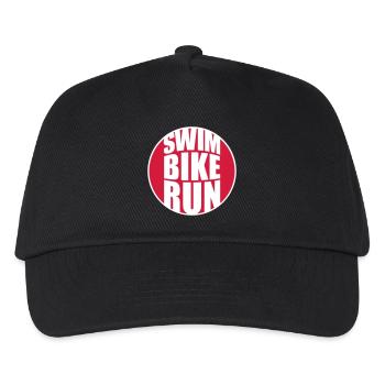 round circle logo swim bike run text triathlon sport - Kids’ Baseball Cap - black - Front