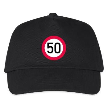 50. Geburtstag Achtung! Verkehrsschild 50 Km/h - Kinder Basecap - Schwarz - Vorne