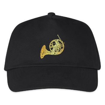 French Horn, Jagdhorn, Horn (Goldgelb) - Kinder Basecap - Schwarz - Vorne