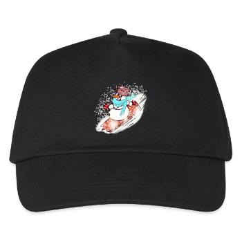 Schneemann mit Schal und Snowboard - Kinder Basecap - Schwarz - Vorne