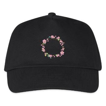 filigraner Heckenrosen Rahmen mit Blätter - Kinder Basecap - Schwarz - Vorne