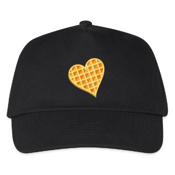 goldbraune Waffel in Herz Form mit Puderzucker - Kinder Basecap - Schwarz - Vorne