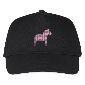Dalapferd Rauten rosa Pferd Mädchen skandinavisch - Kinder Basecap - Schwarz - Vorne