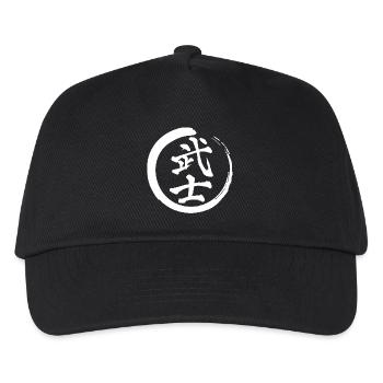 Weißes japanisches Kanji für das Wort Krieger - Kinder Basecap - Schwarz - Vorne