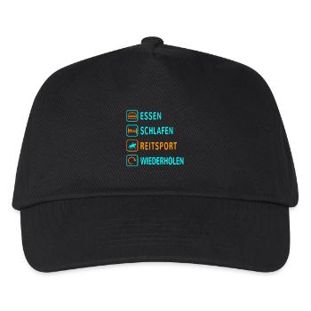 Essen. Schlafen. Reitsport. Wiederholen Design - Kinder Basecap - Schwarz - Vorne