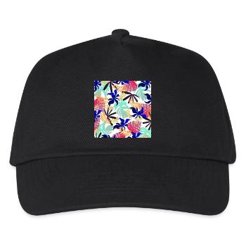 sommerpflanzen, buntes exotisches Pflanzenmuster - Kinder Basecap - Schwarz - Vorne