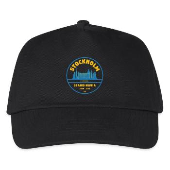 Insigne de la Skyline de Stockholm Bleu Jaune - Casquette de baseball Enfant - noir - Devant