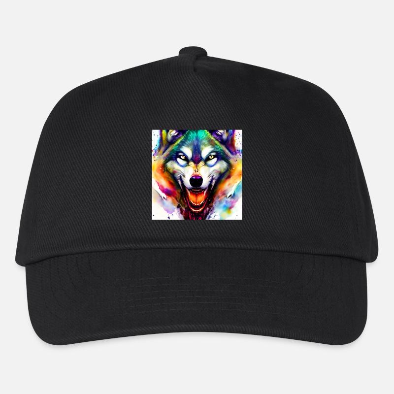 Wolfskopf Bunt Aquarell - Kinder Basecap - Schwarz