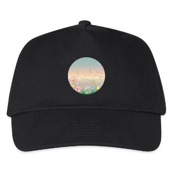 zart blühende Wiese in Pastellfarben im Frühling - Kinder Basecap - Schwarz - Vorne