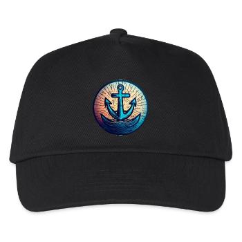 Sailing Motorboat Anchor Round Sunset - Kids’ Baseball Cap - black - Front