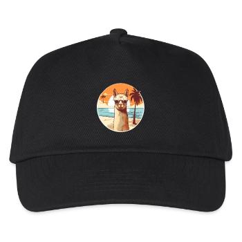 Lama am Strand mit Sonnenbrille - Kinder Basecap - Schwarz - Vorne