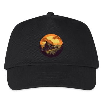 Retro Dampflok im Sonnenuntergang - Kinder Basecap - Schwarz - Vorne