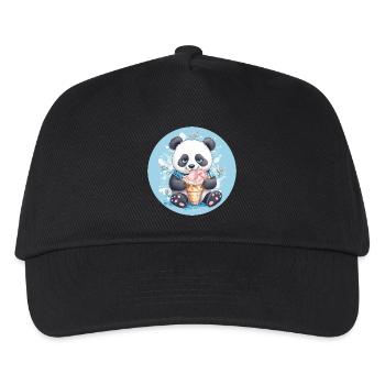 Tollpatschiger Panda - Eis & Blumen Sunset Design - Kinder Basecap - Schwarz - Vorne