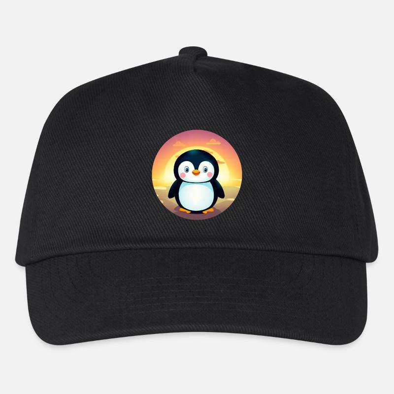 Pingouin mignon aux yeux bleus au coucher du soleil - Casquette de baseball Enfant - noir