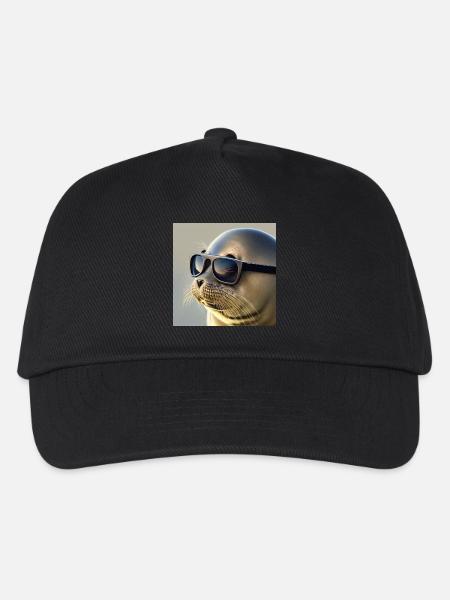 Seehund mit Sonnenbrille - Kinder Basecap - Schwarz