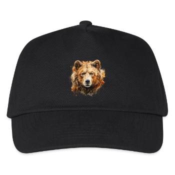 Bär Portrait – Wildtier Alpen Motiv - Kinder Basecap - Schwarz - Vorne