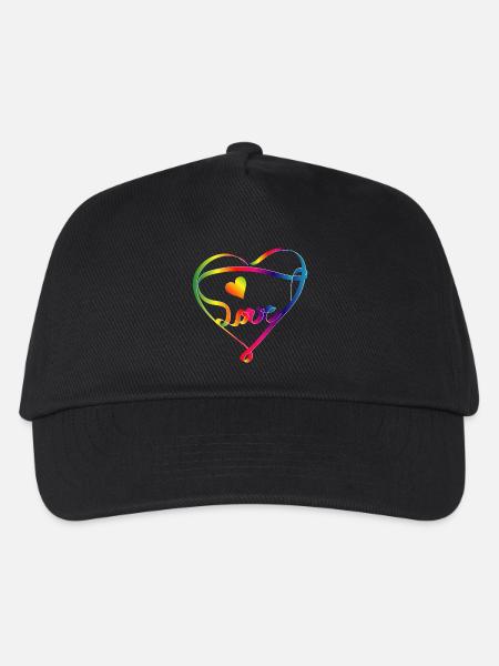 buntes Band in Herz Form und Regenbogen Farben - Kinder Basecap - Schwarz