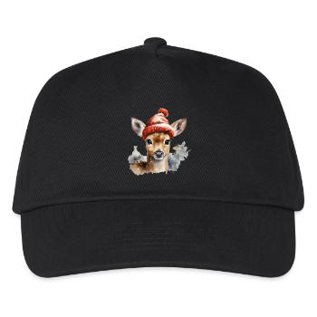 Rehkitz mit Mütze - Kinder Basecap - Schwarz - Vorne