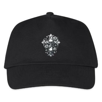 Kreuz Leben Tod Dornen Rosen Schädel - Kinder Basecap - Schwarz - Vorne