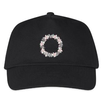 silver-coloured wreath of eucalyptus and holly - Kids’ Baseball Cap - black - Front