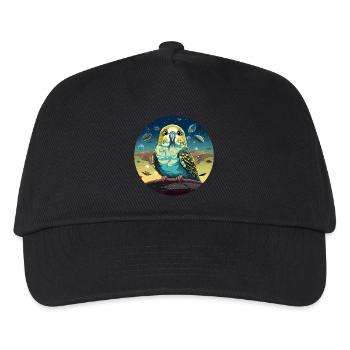 Funny budgie with UFOs in space - Kids’ Baseball Cap - black - Front