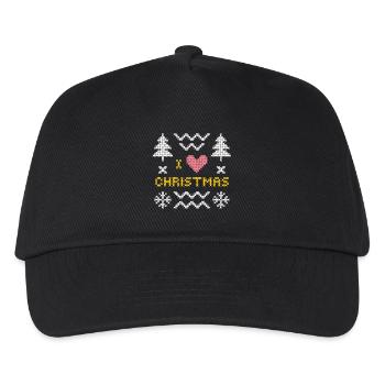 Festive Knit Heart with Christmas Trees - Kids’ Baseball Cap - black - Front
