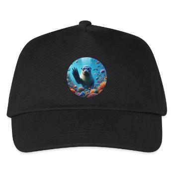 Robbe im Meer mit Taucherbrille - Kinder Basecap - Schwarz - Vorne