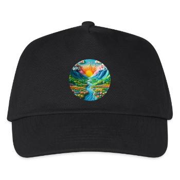 Landscape colorful with sun, mountains and lake made of plasticine - Kids’ Baseball Cap - black - Front