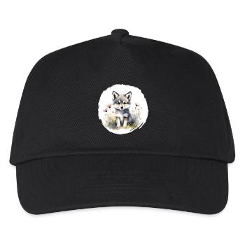 Wölfchen Aquarell - Kinder Basecap - Schwarz - Vorne