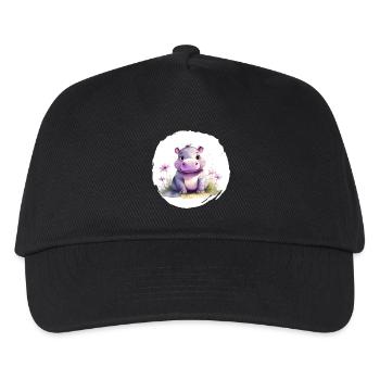Aquarell Nilpferd - Kinder Basecap - Schwarz - Vorne