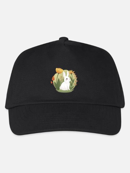 Garden Bunny with Tulip and Other Flowers - Kids’ Baseball Cap - black