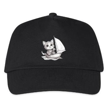 Segelnde Katze auf Jolle - Kinder Basecap - Schwarz - Vorne