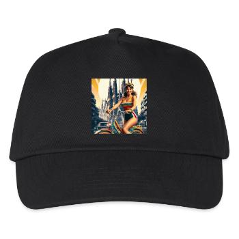 Retro-Frau auf Regenbogenrad - Kinder Basecap - Schwarz - Vorne
