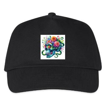 Aquarell blauer Totenkopf und Schlangen - Kinder Basecap - Schwarz - Vorne