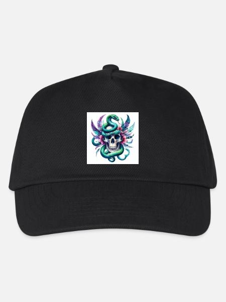 Aquarell Totenkopf und Schlange - Kinder Basecap - Schwarz