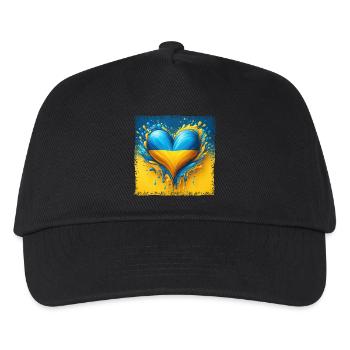 Ukraine Herz Flagge Wassertropfen Design - Kinder Basecap - Schwarz - Vorne