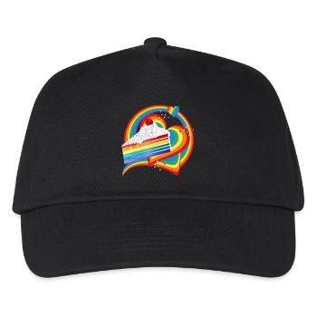 Stück Regenbogen Kuchen mit Sahne und Kirsche - Kinder Basecap - Schwarz - Vorne