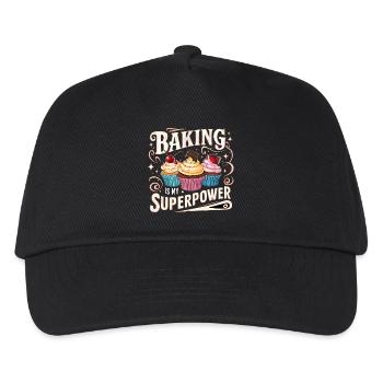 Backen ist meine Superkraft Geburtsanzeige - Kinder Basecap - Schwarz - Vorne