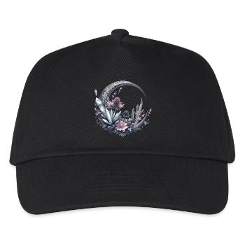 Mondsichel in Silber, mit Kristalle und Blumen - Kinder Basecap - Schwarz - Vorne