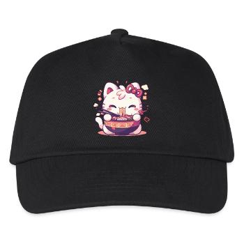Cat eating Ramen - Kids’ Baseball Cap - black - Front