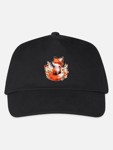 Fuchs mit Blumen - Kinder Basecap - Schwarz