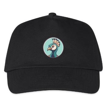 Pfau Kawaii Cartoon Figur Tier Haustier Gesicht - Kinder Basecap - Schwarz - Vorne