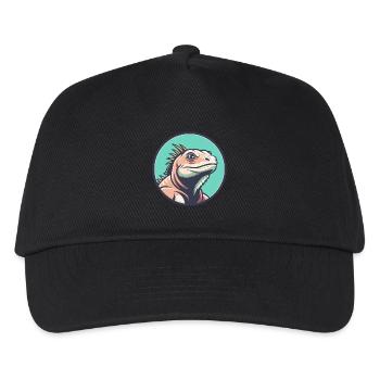 Leguan Kawaii Cartoon Figur Tier Haustier Gesicht - Kinder Basecap - Schwarz - Vorne