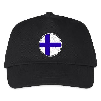Finnische Flagge — Distressed Style & im Kreis - Kinder Basecap - Schwarz - Vorne