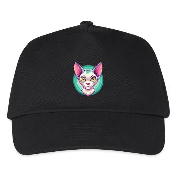 Orientalische Katzenrasse Karikatur Kawaii Tier Haustier - Kinder Basecap - Schwarz - Vorne
