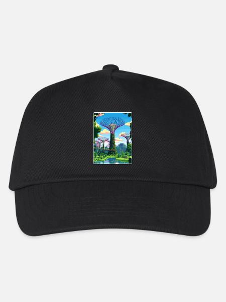 Supertree Grove Singapur Reiseposter Souvenir - Kinder Basecap - Schwarz