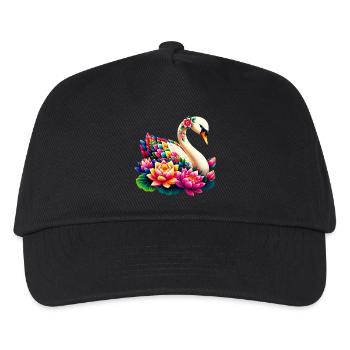 Schwan verziert mit Lotusblüten - Kinder Basecap - Schwarz - Vorne